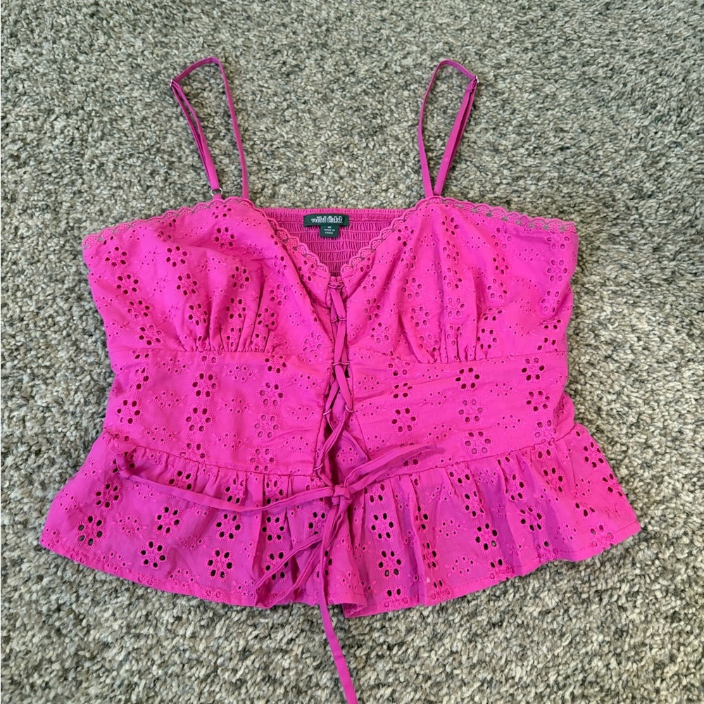 Wild Fable Pink Lace-Up Crop Top